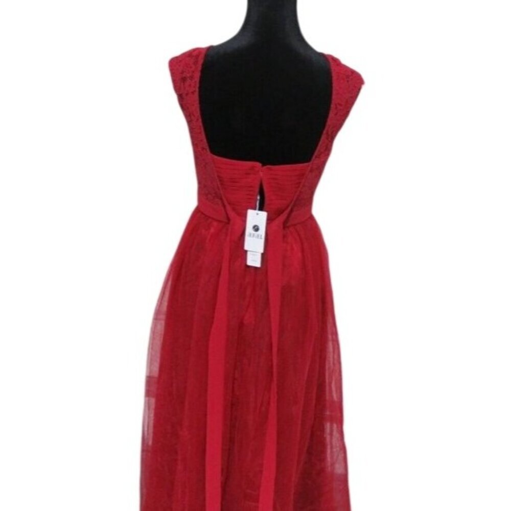 iEFIEL Red Satin Lace Chiffon Formal Gown Floor Length Prom Dress sz 6 Beautiful - Picture 5 of 8